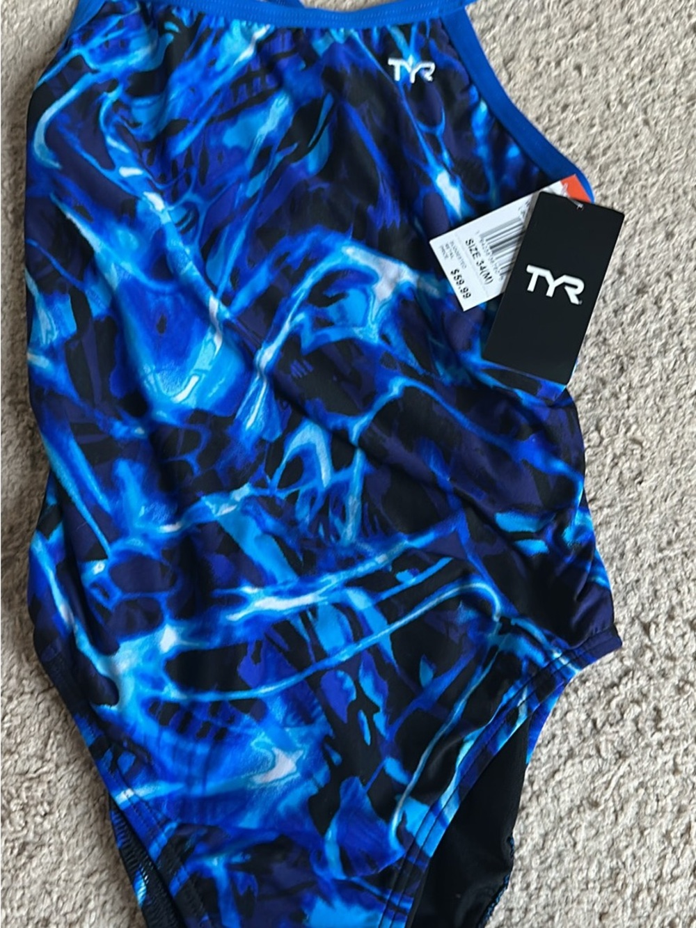 TYR Blue Waterprint One-Piece Swimsuit size 34